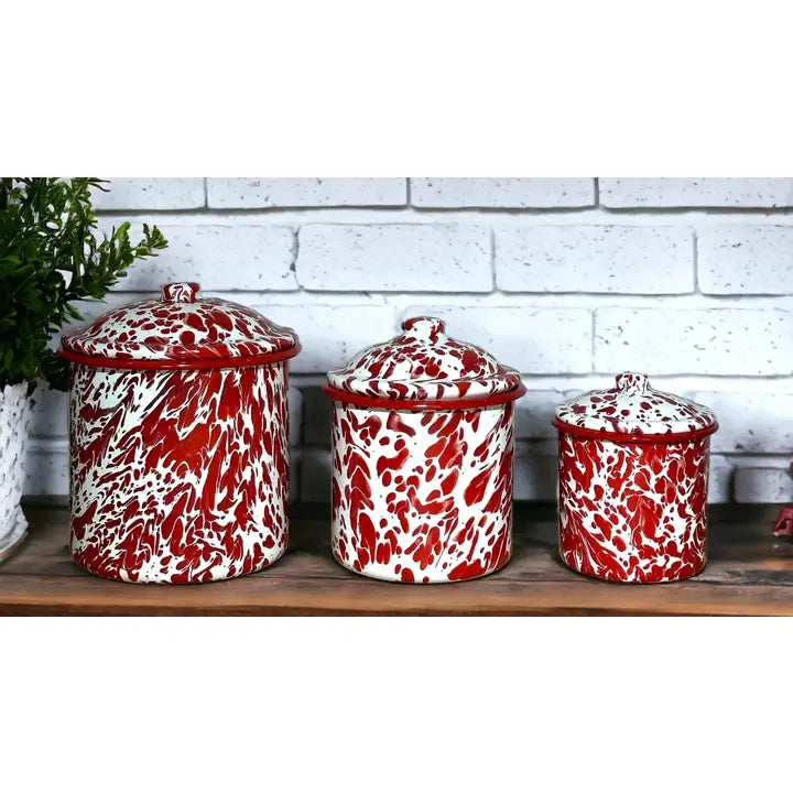 DNS - Red Enamel Canister Set - Set of 3