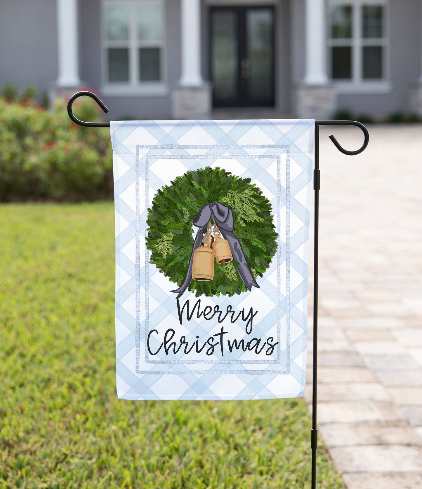 Merry Christmas Bells Wreath Garden Flag: 12" x 18" - Double-Sided