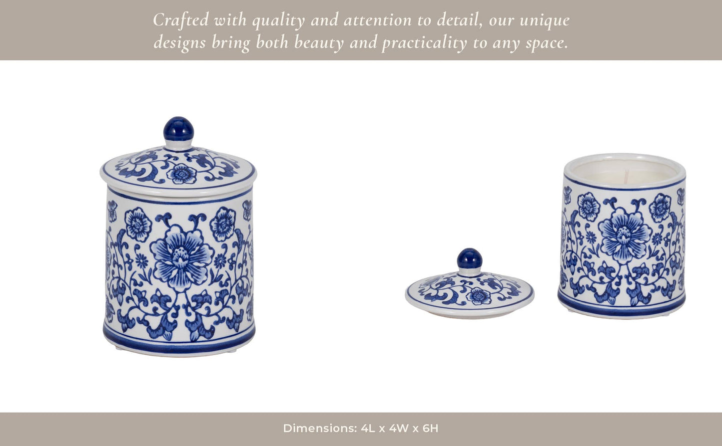 White/Blue 6 in. 8 Oz Chinoiserie Scented Candle with Lid