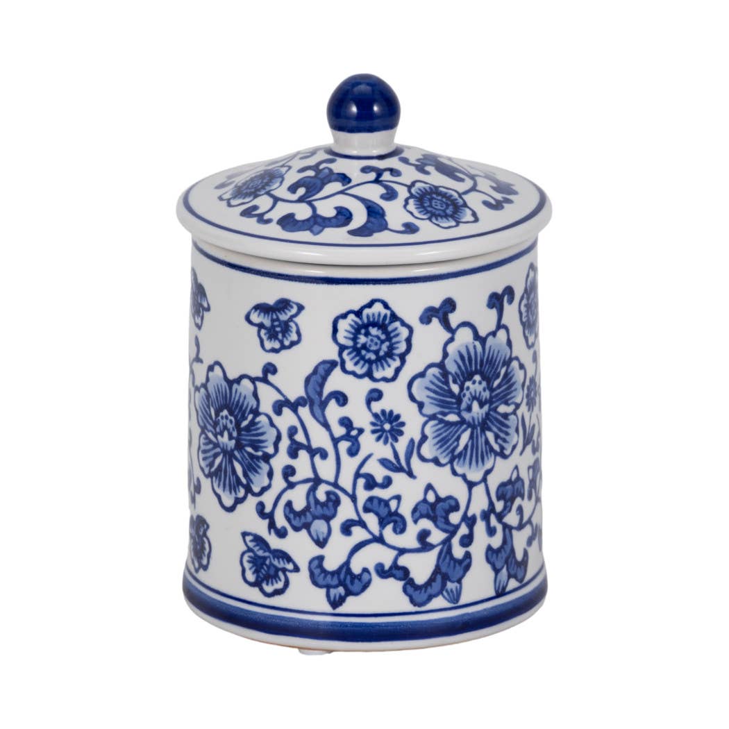 White/Blue 6 in. 8 Oz Chinoiserie Scented Candle with Lid