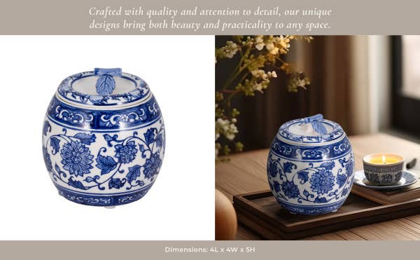 Blue/White 5 in. 8.5 Oz Peony Chinoiserie Lidded Candle