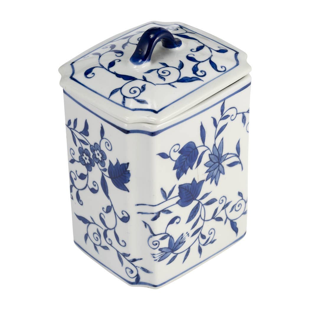 Decorative Vase - Blue Ceramic Chinoiserie Floral, 9 in.