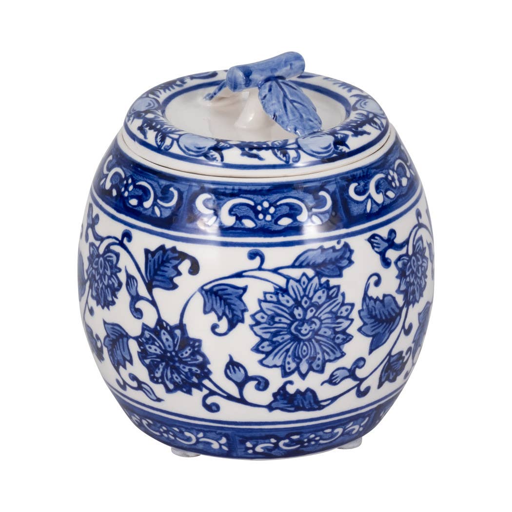 Blue/White 5 in. 8.5 Oz Peony Chinoiserie Lidded Candle