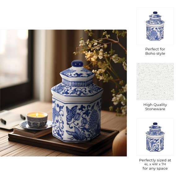 Ceramic Sandalwood Myrrh Chinoiserie Candle - Blue, 6 Oz