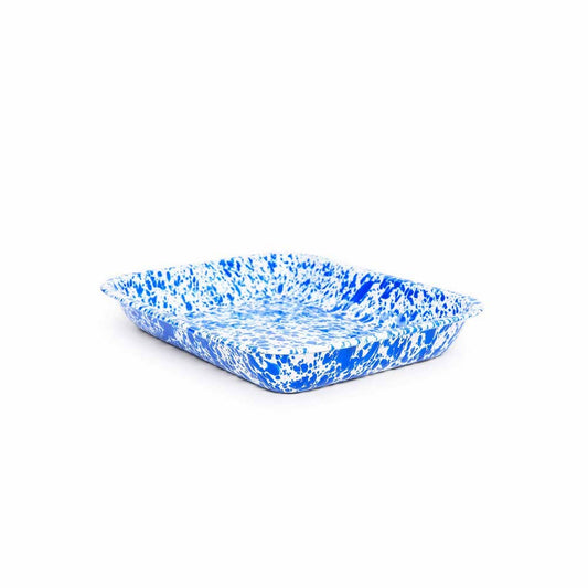 Splatter Enamelware Large Open Roaster: Blue Splatter