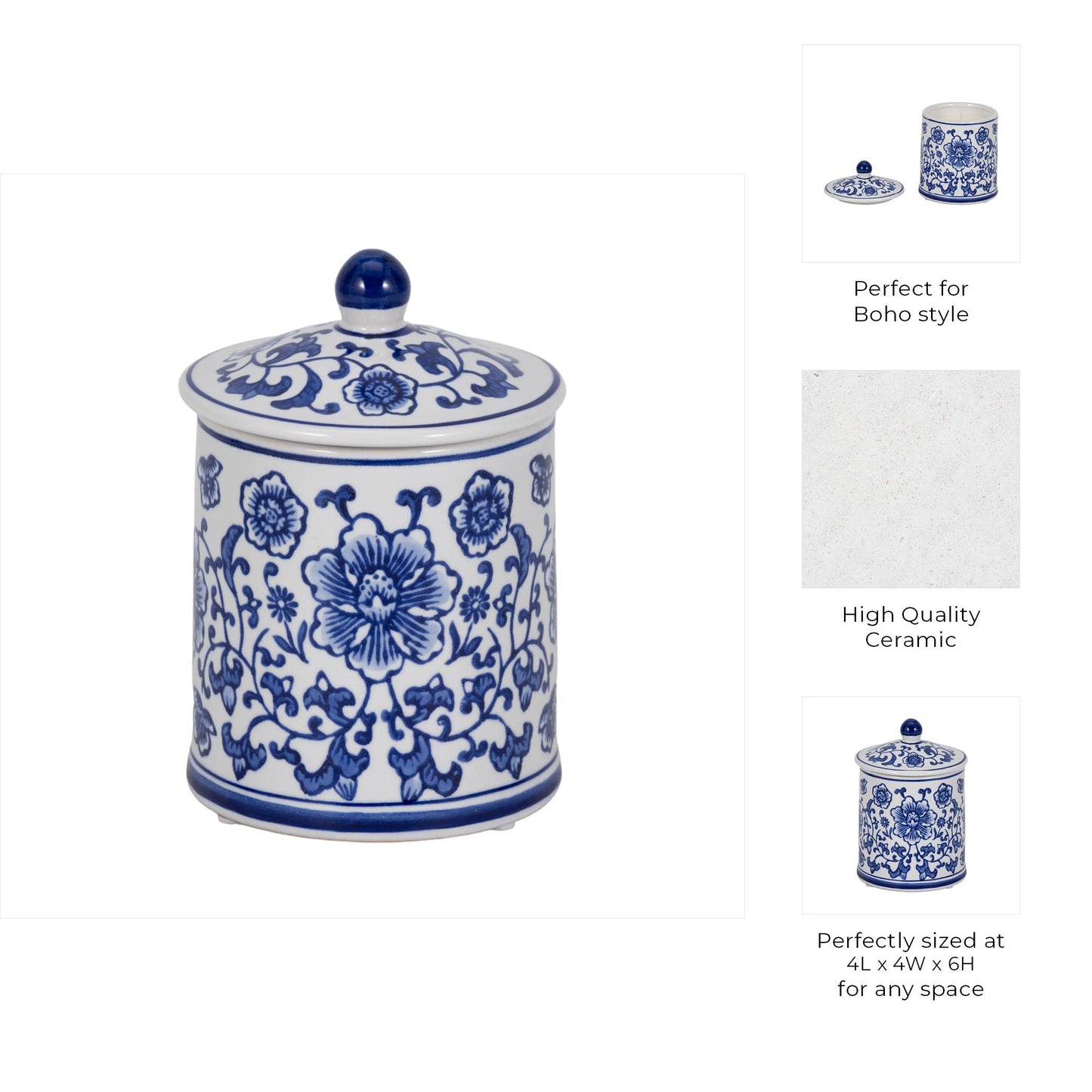 White/Blue 6 in. 8 Oz Chinoiserie Scented Candle with Lid