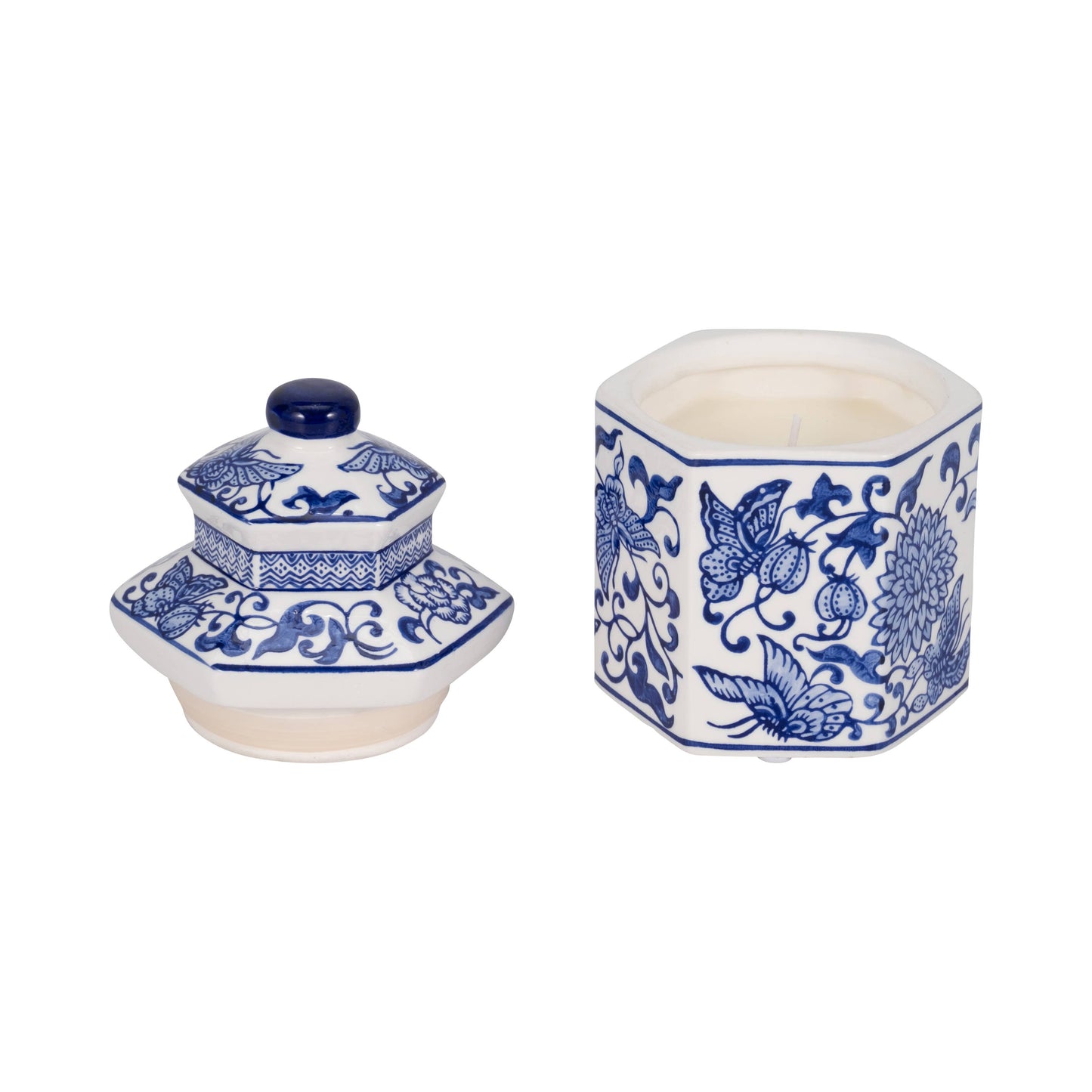 Ceramic Sandalwood Myrrh Chinoiserie Candle - Blue, 6 Oz