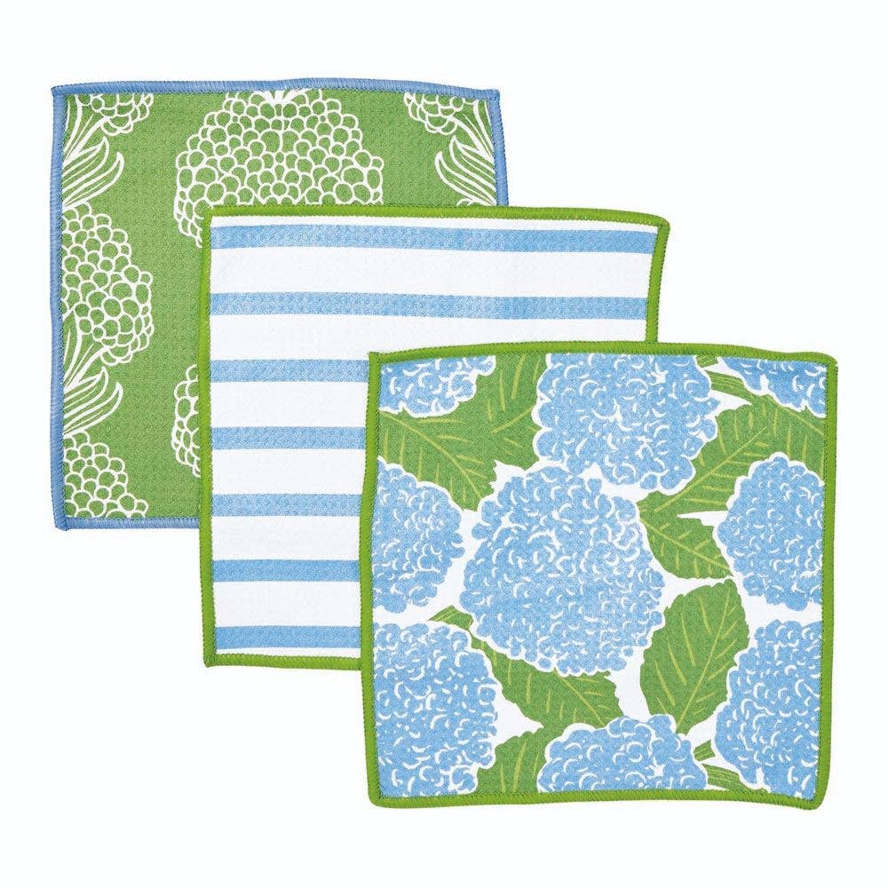 BLUE HYDRANGEA Dish Cloths, Set of 3