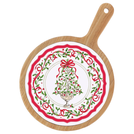 Holly Topiary Tree Ceramic & Bamboo Cheese Board Christmas