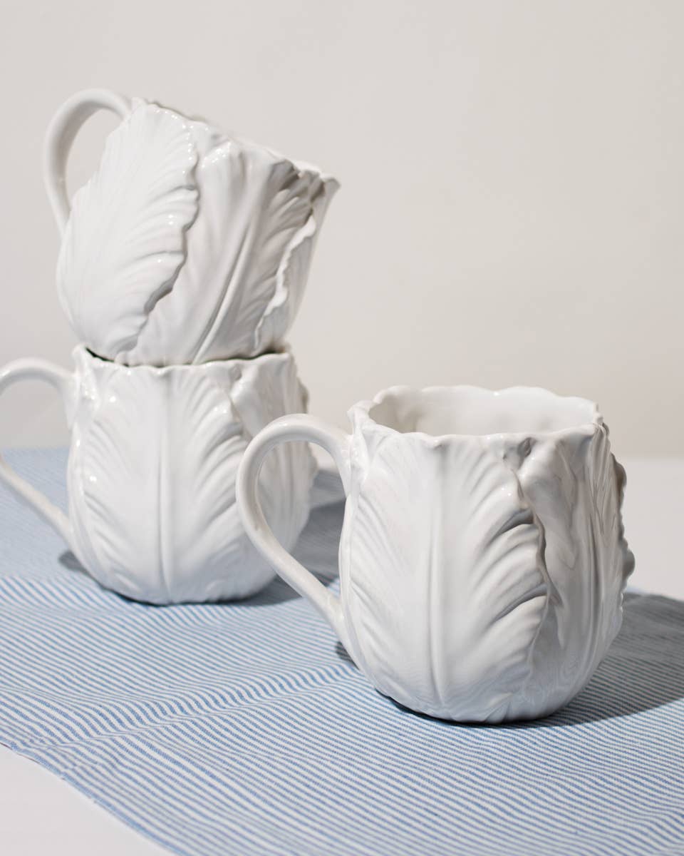 Embossed Tulip Coffee Mug   White   18oz