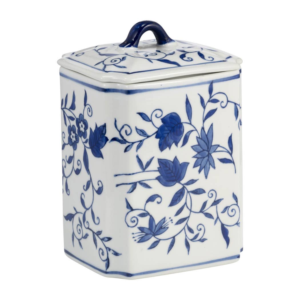 Decorative Vase - Blue Ceramic Chinoiserie Floral, 9 in.