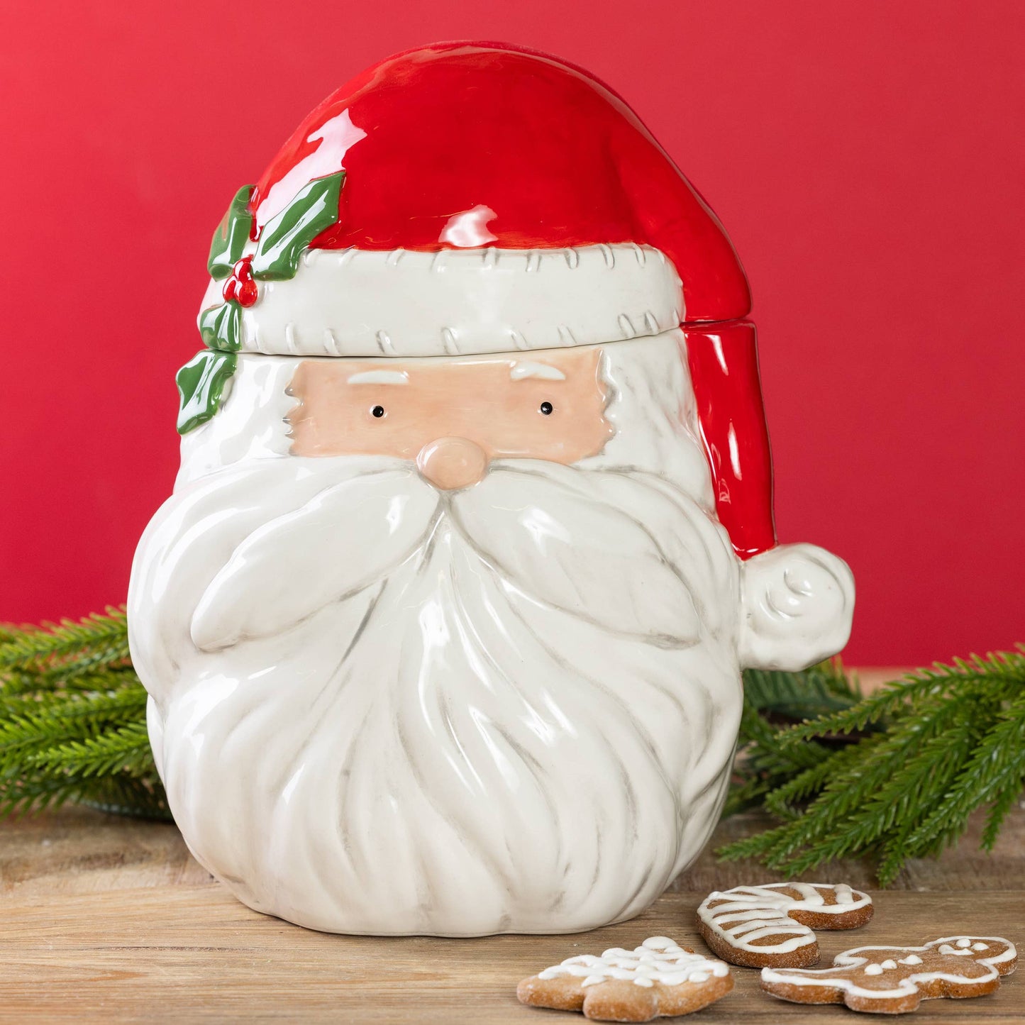 Christmas Santa Ceramic Cookie Jar red 150oz