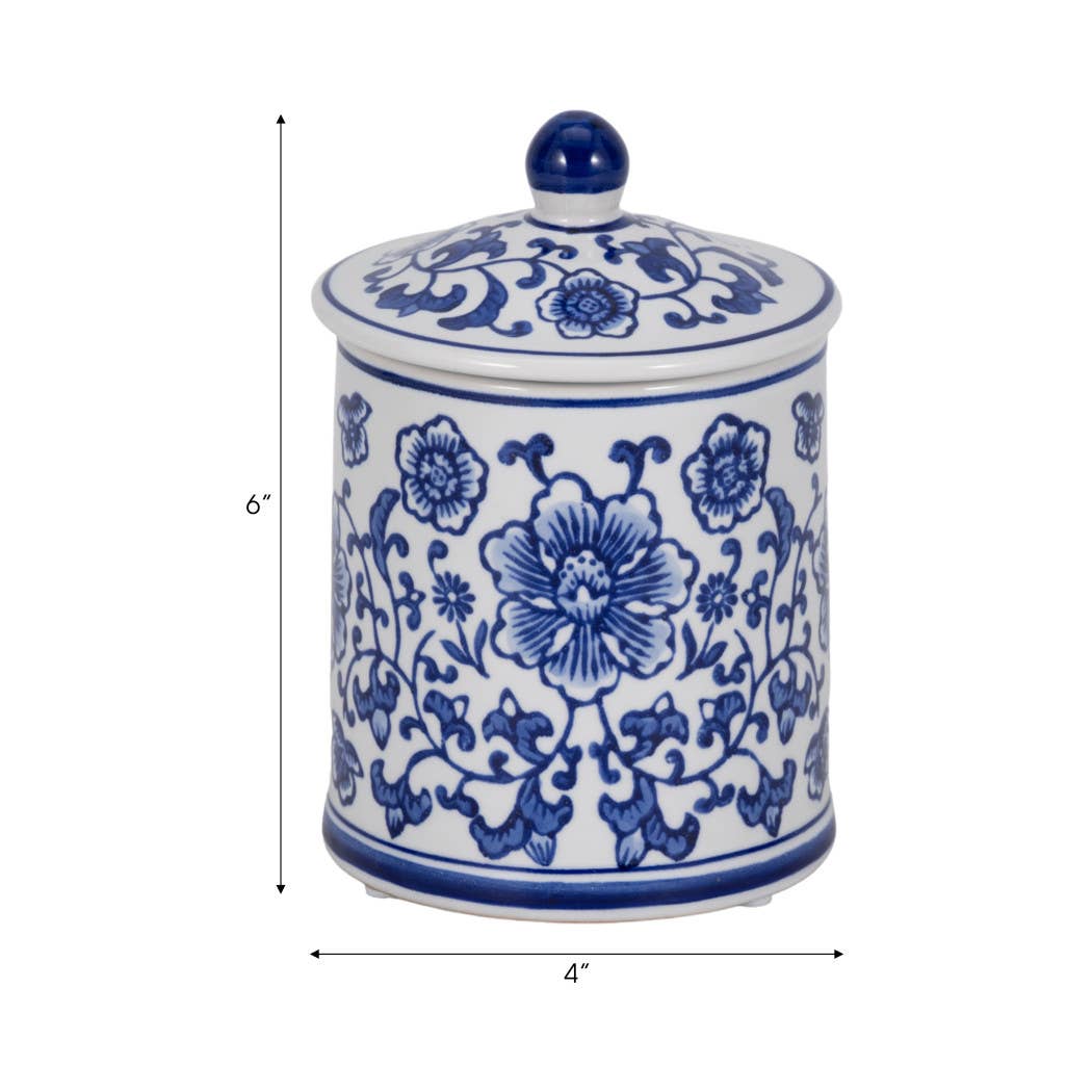White/Blue 6 in. 8 Oz Chinoiserie Scented Candle with Lid