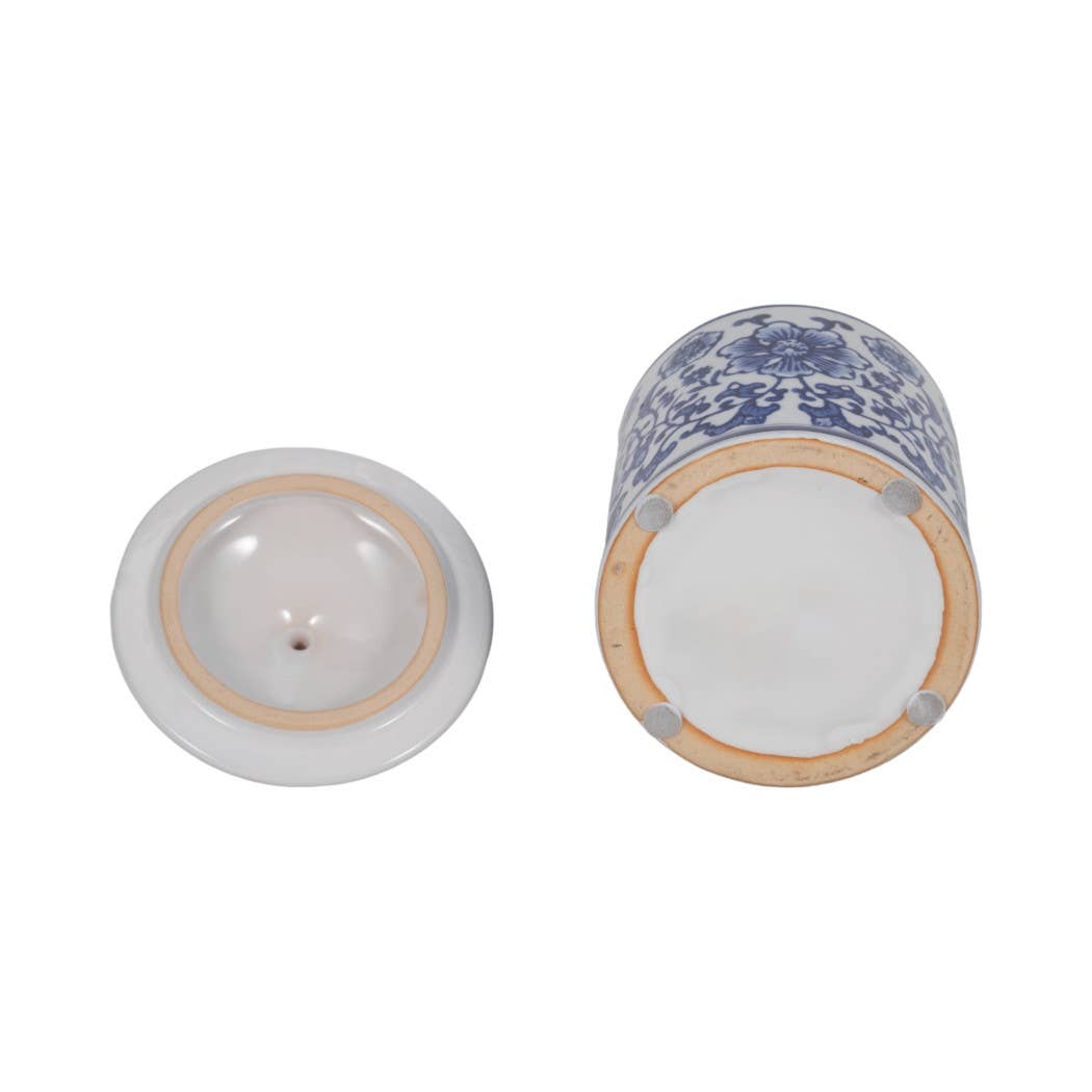 White/Blue 6 in. 8 Oz Chinoiserie Scented Candle with Lid