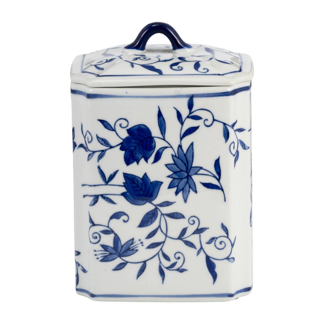 Decorative Vase - Blue Ceramic Chinoiserie Floral, 9 in.