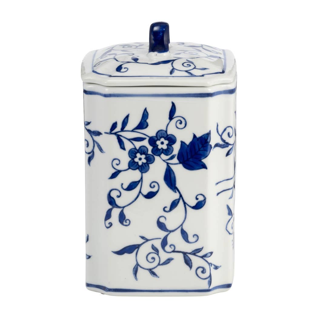 Decorative Vase - Blue Ceramic Chinoiserie Floral, 9 in.