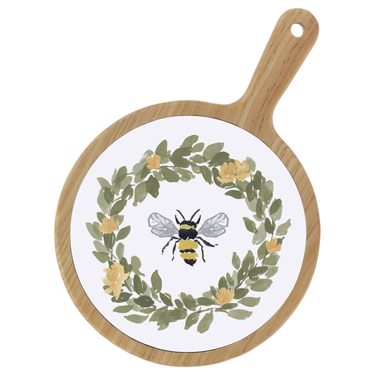12" Bee Field Bamboo & Ceramic Cheese board