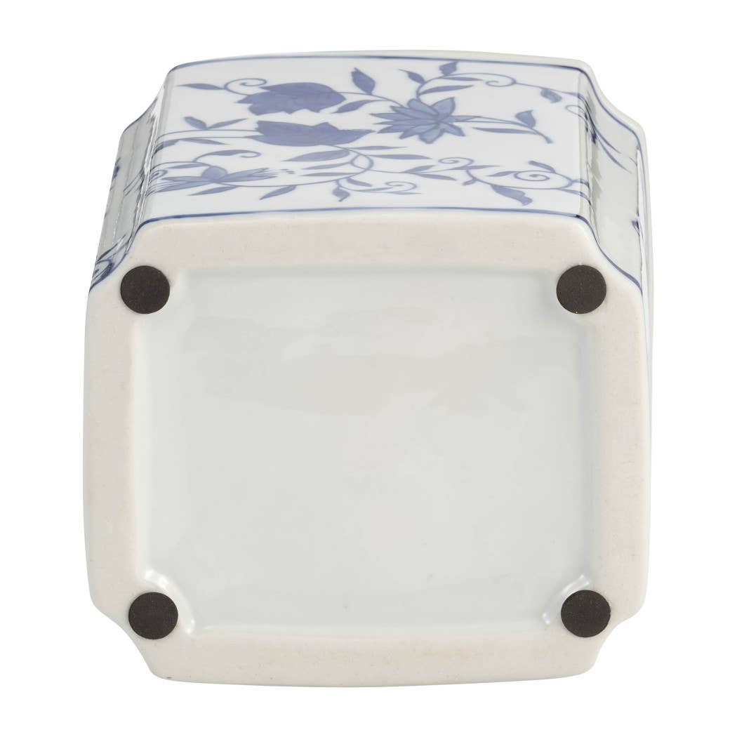 Decorative Vase - Blue Ceramic Chinoiserie Floral, 9 in.