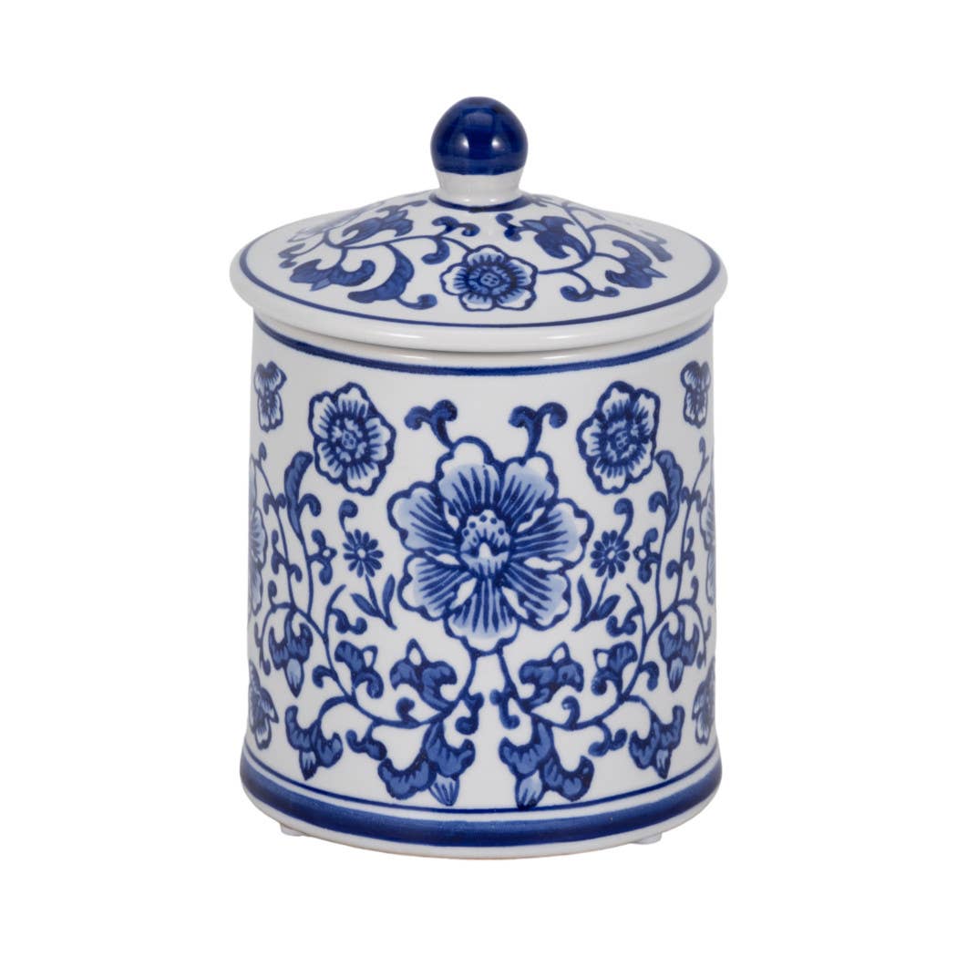 White/Blue 6 in. 8 Oz Chinoiserie Scented Candle with Lid