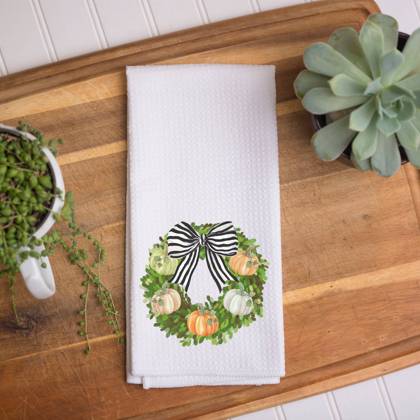 Pumpkin Wreath Towel: Flat Weave Tea Towel