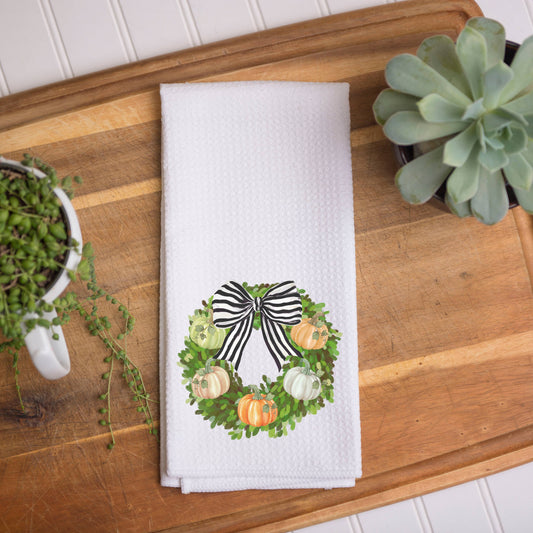 Pumpkin Wreath Towel: Flat Weave Tea Towel