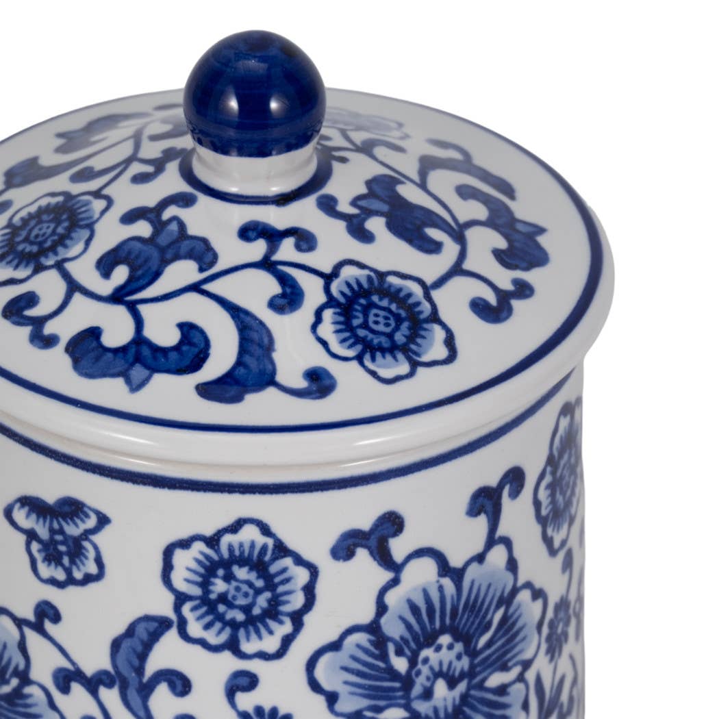White/Blue 6 in. 8 Oz Chinoiserie Scented Candle with Lid