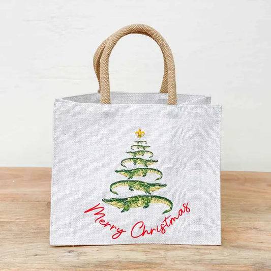 TRS Gator Christmas Tree Gift Tote White/Green/Red 12x10x8