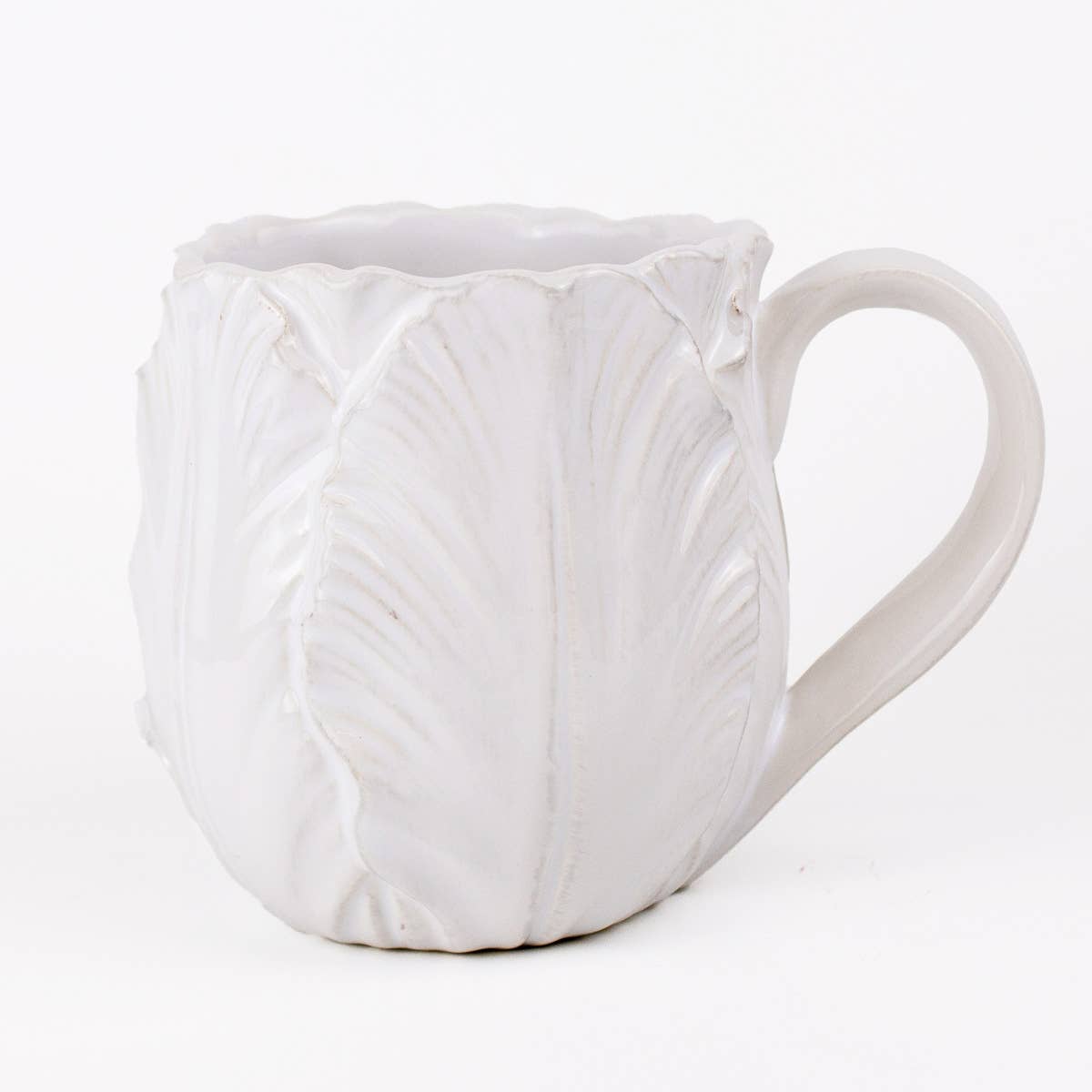 Embossed Tulip Coffee Mug   White   18oz