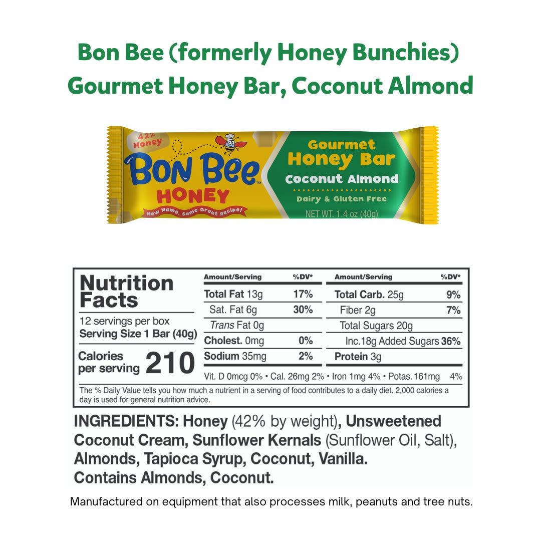 Bon Bee Gourmet Honey Bar, Coconut Almond (12 ct)