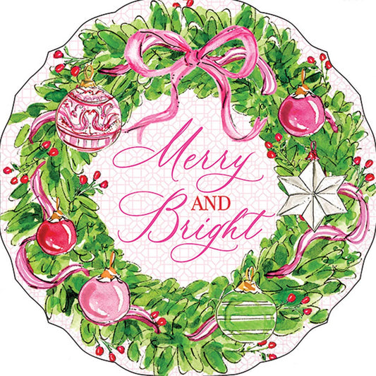 BI - Pack of 12 "Merry & Bright"  Christmas Wreath-Shaped - Lunch Napkins