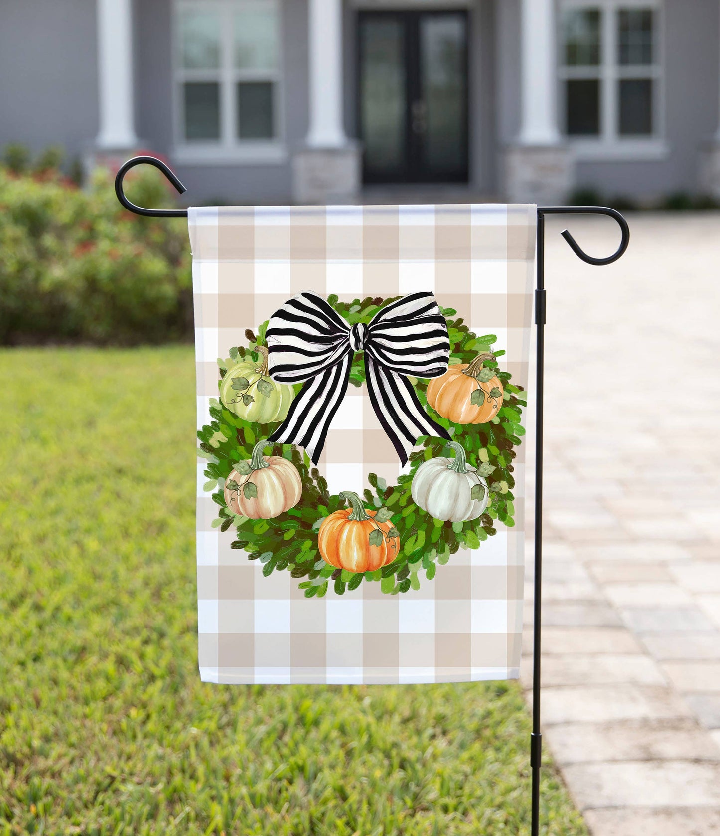 Pumpkin Wreath Garden Flag: 12" x 18" - Double-Sided