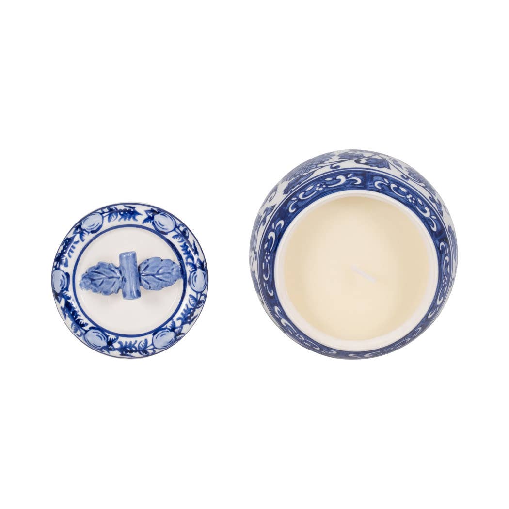Blue/White 5 in. 8.5 Oz Peony Chinoiserie Lidded Candle