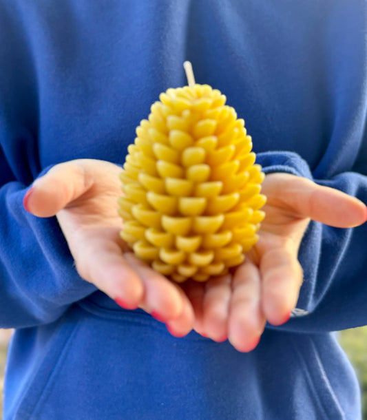 Large Beeswax Pine Cone Candle, Natural Bee Wax Candle