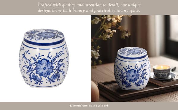 5 in. Blue Verbena Chinoiserie Candle Stoneware, 8 oz