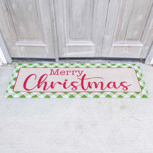 TRS Gingham Christmas Coir Doormat Green/White/Red 56x18