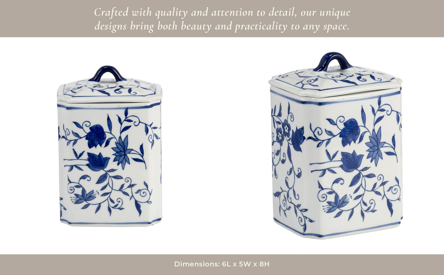 Decorative Vase - Blue Ceramic Chinoiserie Floral, 9 in.