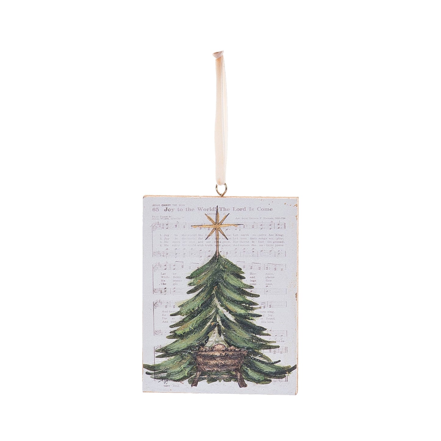 Hand Painted MDF Tree with Manger Ornament Christmas Decor