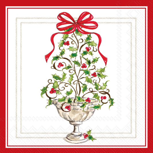 Paper Cocktail Napkins 20ct Holly Topiary Tree Christmas