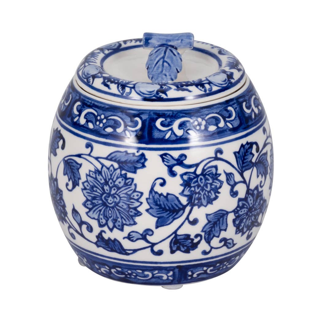 Blue/White 5 in. 8.5 Oz Peony Chinoiserie Lidded Candle