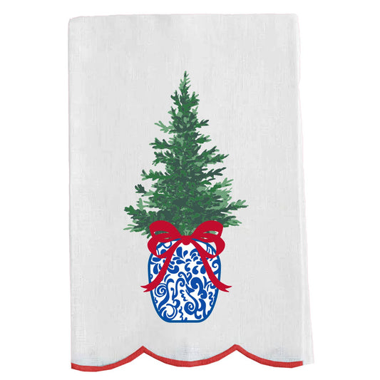 Tea Towel Chinoiserie Tree Embroidered
