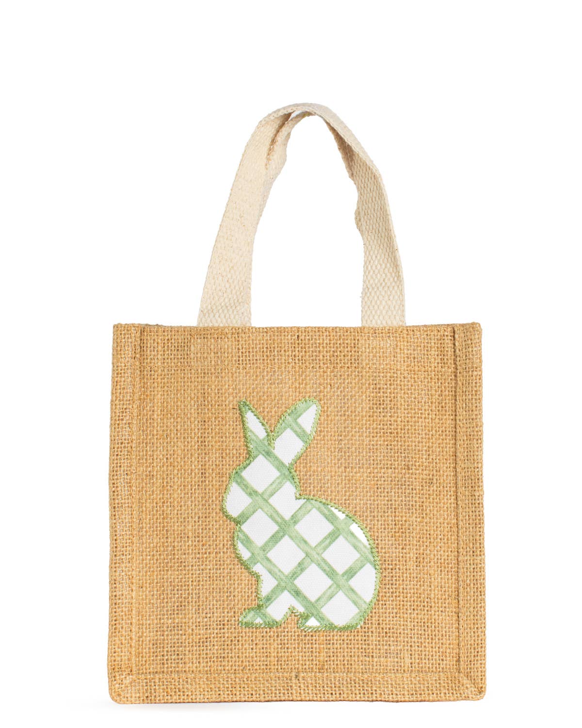 Watercolor Trellis Bunny Petite Gift Tote   Natural/Green   7x7x5
