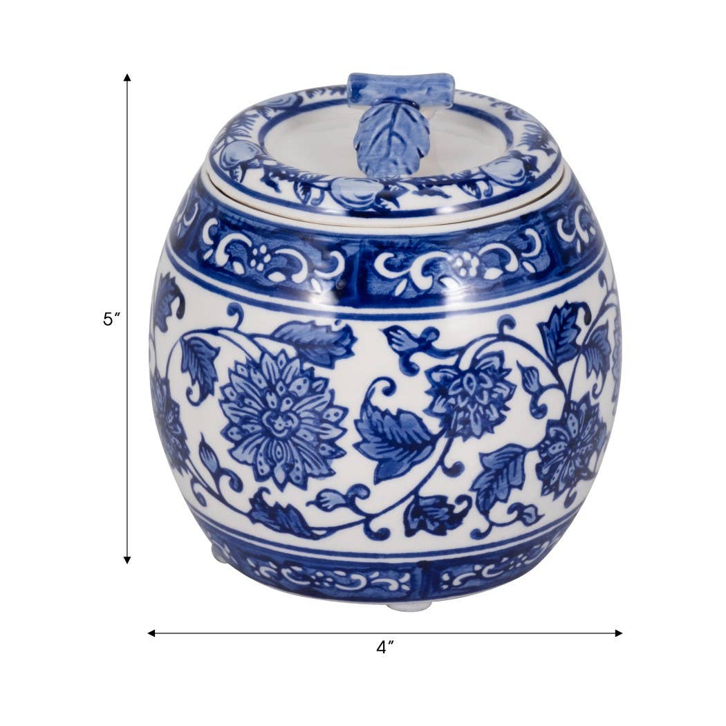 Blue/White 5 in. 8.5 Oz Peony Chinoiserie Lidded Candle
