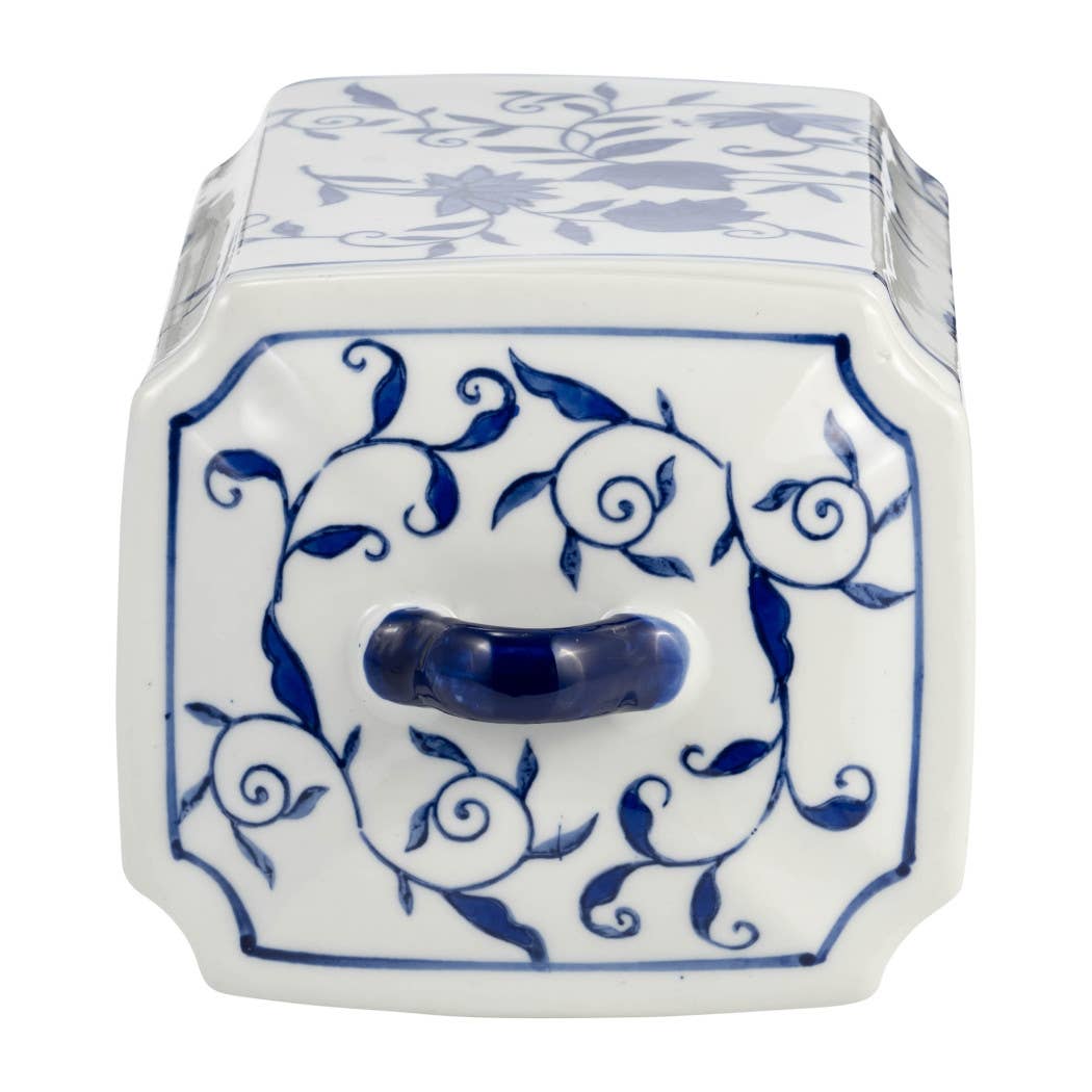 Decorative Vase - Blue Ceramic Chinoiserie Floral, 9 in.