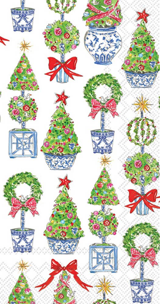 Paper Guest Towels Set/16 Bright Topiary Trees Christmas