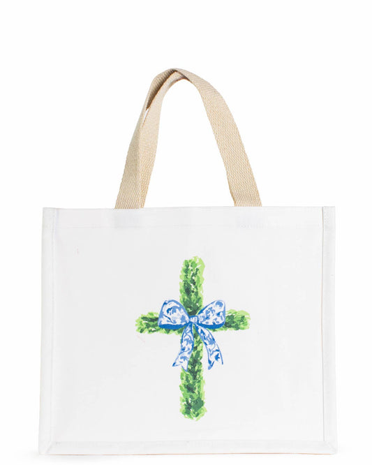 Boxwood Cross Gift Tote   White/Green    12x10x5