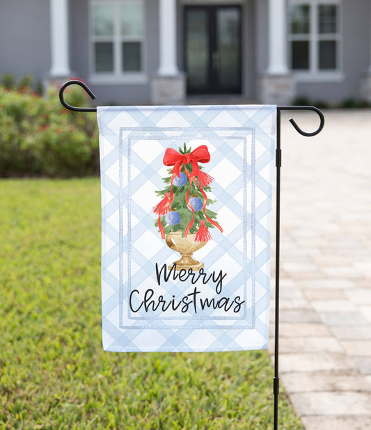 Merry Christmas Gold Vase Tree Garden Flag: 12" x 18" - Double-Sided