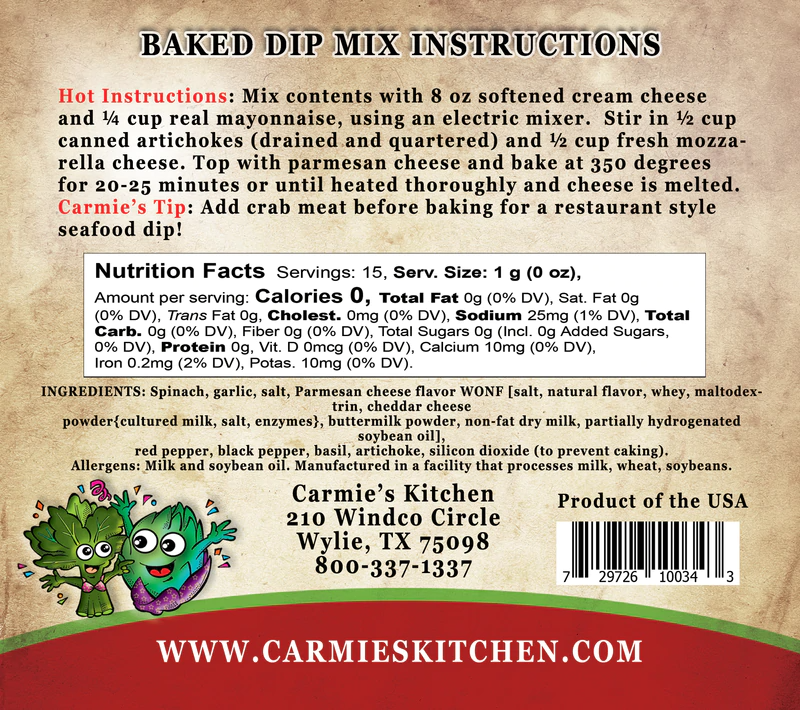 Carmie's - Baked Spinach Artichoke Dip Mix