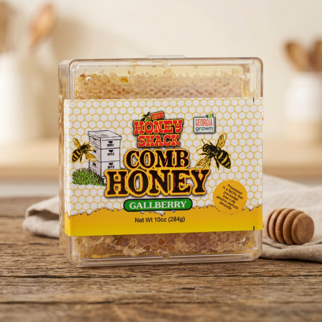 Gallberry Comb Honey 10 oz showing more honeycomb