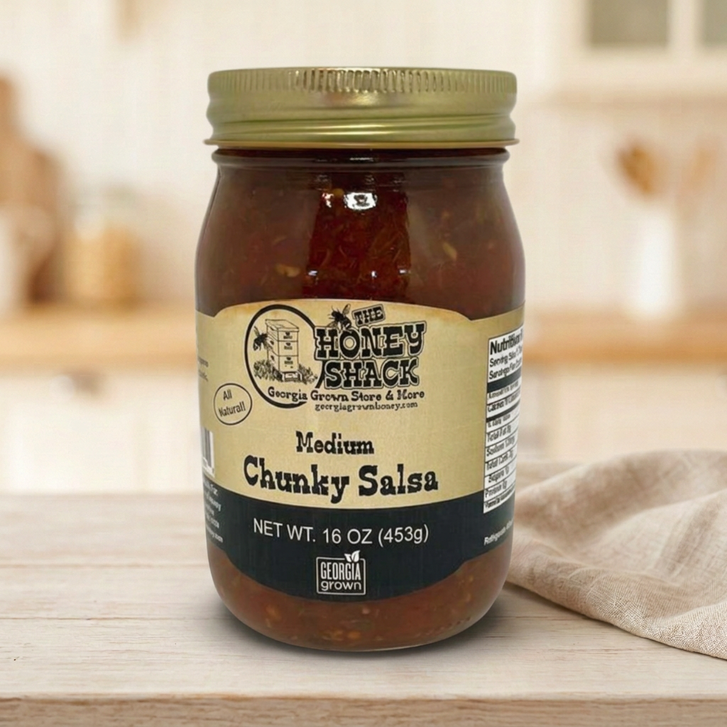 Medium Chunky Salsa 16 oz in farmhouse setting