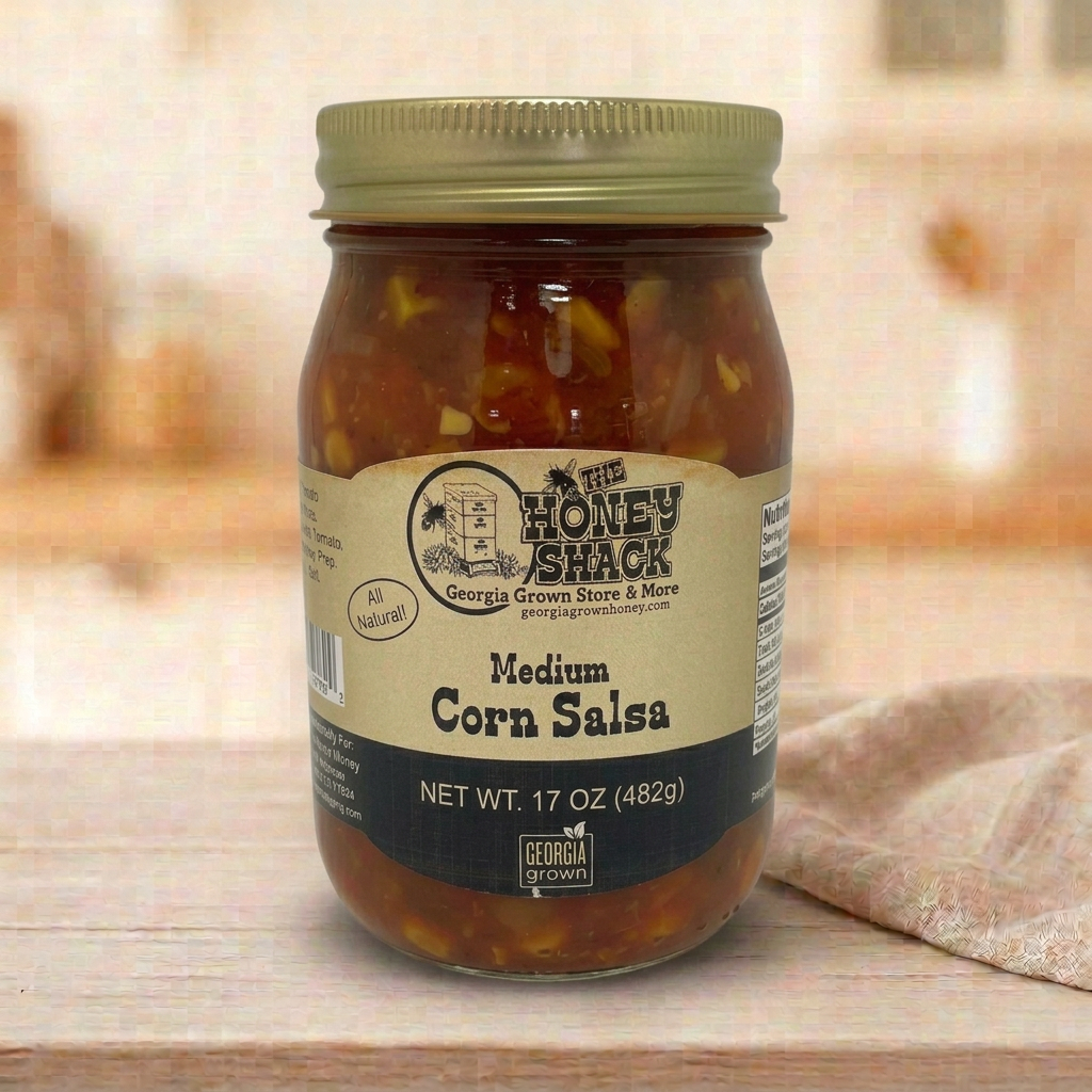 Medium Corn Salsa 17 oz in farmhouse setting